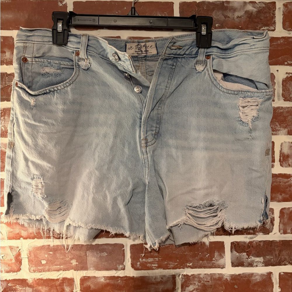 Free People Light Blue Distressed Jean Shorts